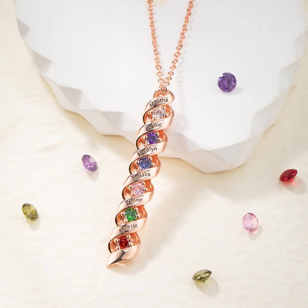 Cascading Family Necklace with Personalised Name & Birthstone - United Bracelets