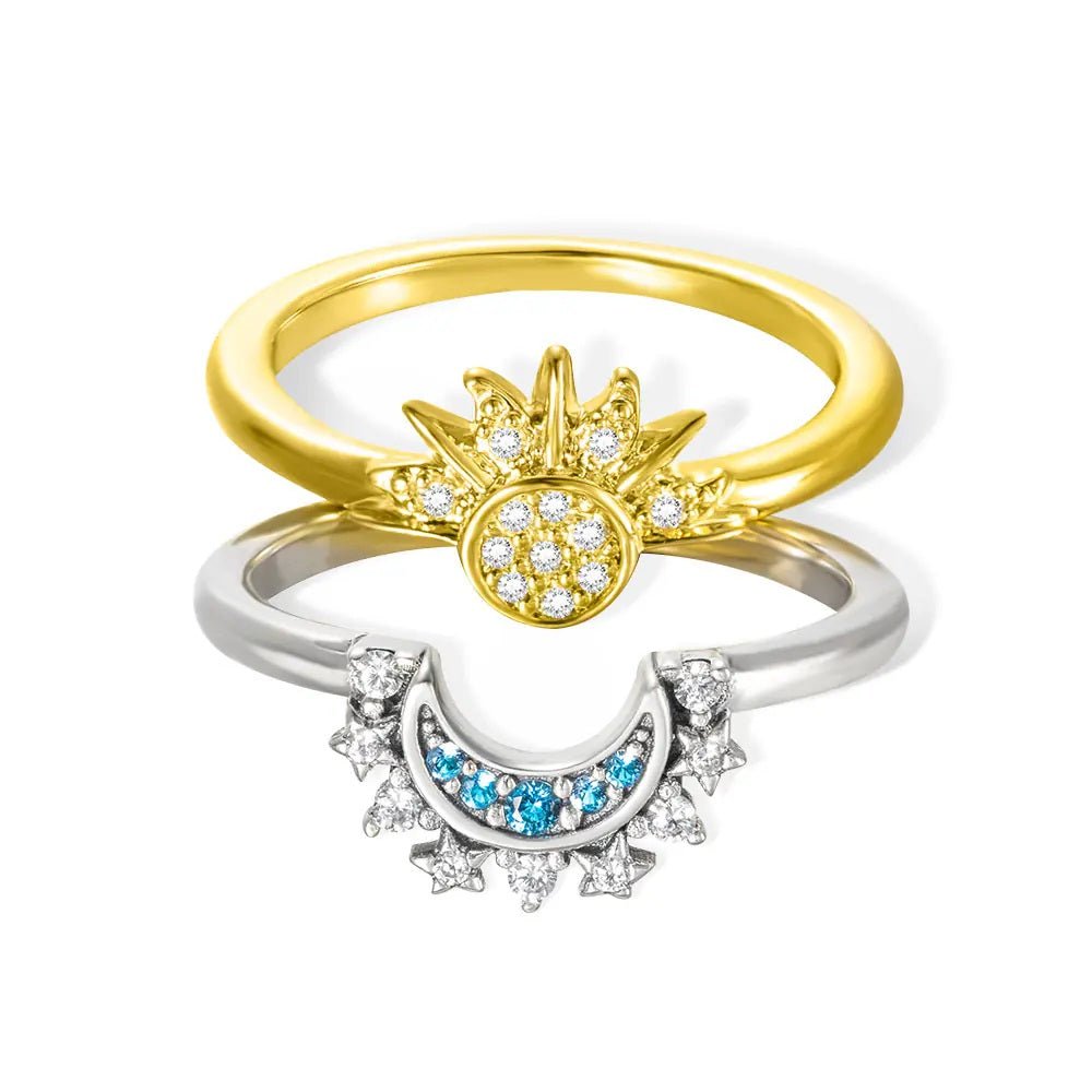 Celestial Sun & Moon Ring Set in Sterling Silver & Gold - United Bracelets