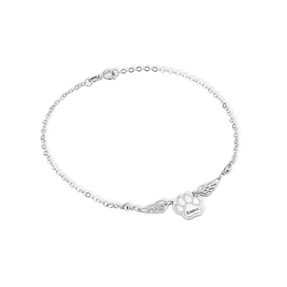 Paw Bracelet with Angel Wings & Custom Name - United Bracelets