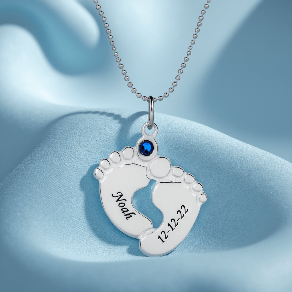 Personalised Baby Feet Necklace - Black Embossing - United Bracelets