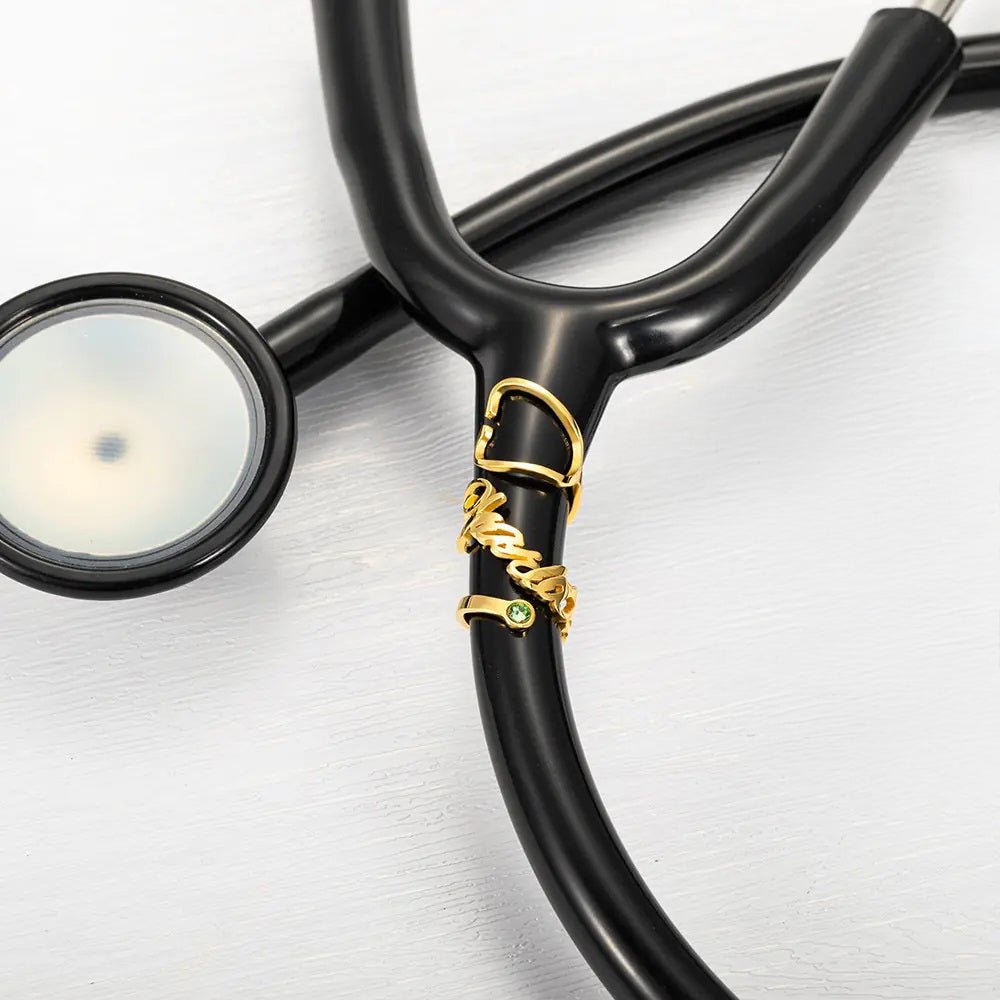 Stethoscope ID Tag with Stethoscope Design & Custom Birthstone - United Bracelets