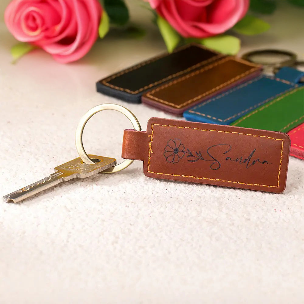 Birth Flower Keychain with Personalised Name