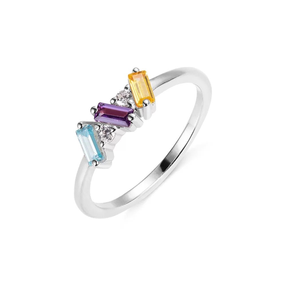 Baguette Birthstone Ring with Accents - United Bracelets