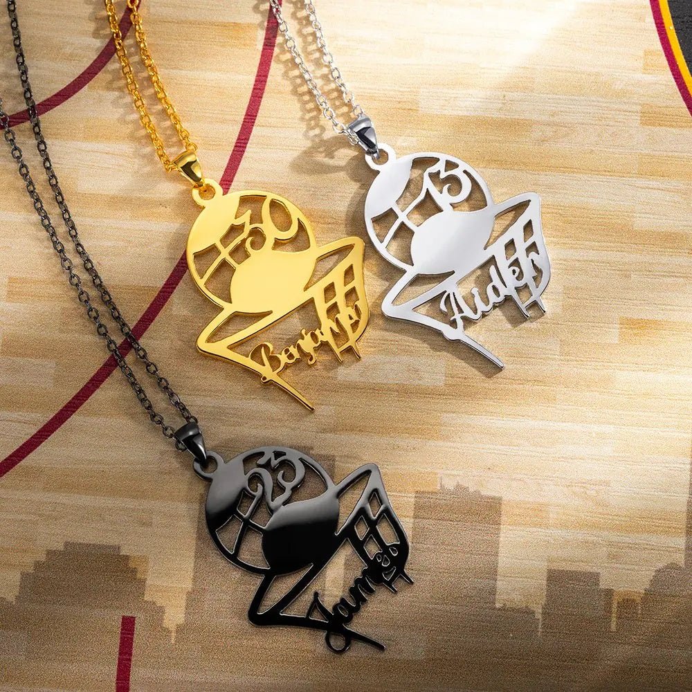 Basketball Name Necklace with Custom Jersey Number - United Bracelets