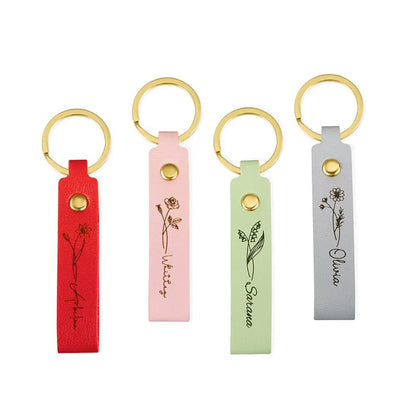 Birth Flower Leather Keychain - United Bracelets