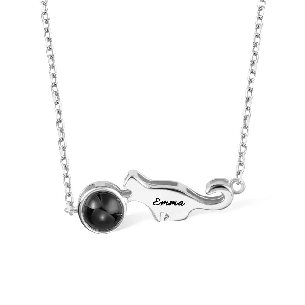 Cat Charm Projection Necklace with Custom Name - United Bracelets