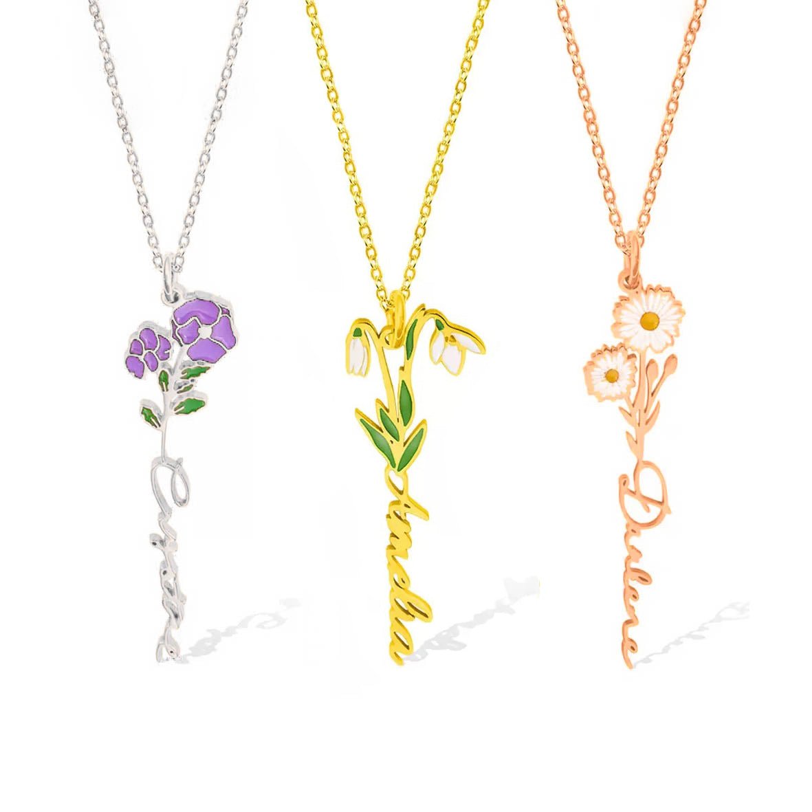 Coloured Birth Flower Name Necklace - United Bracelets