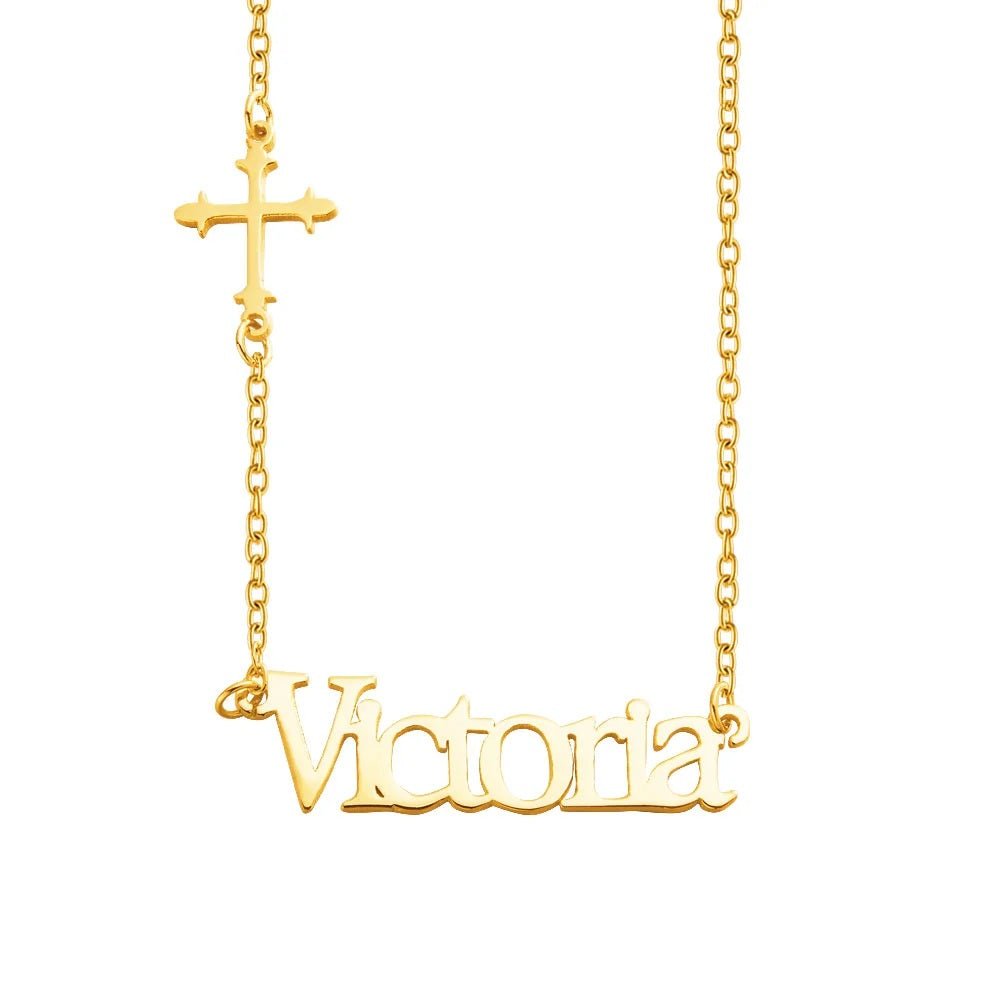 Custom Name Necklace with Sideways Cross - United Bracelets