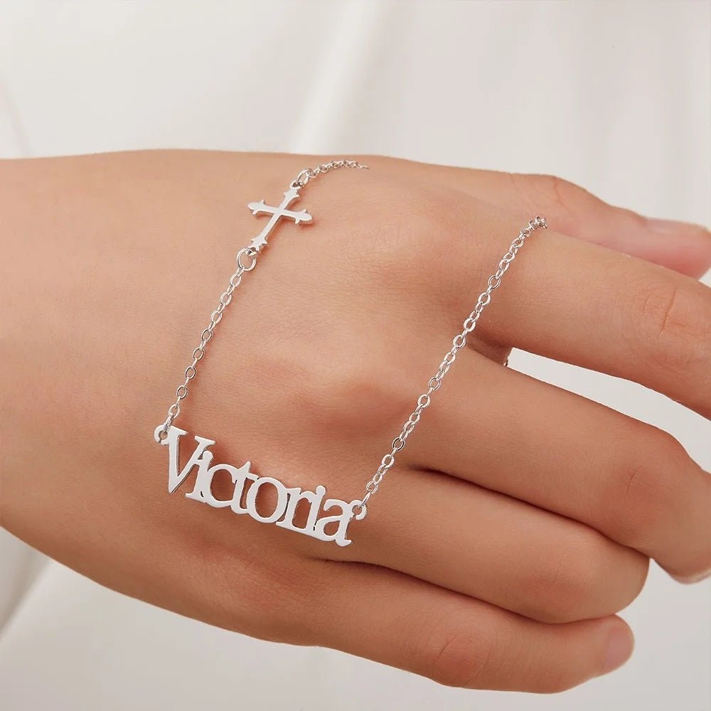 Custom Name Necklace with Sideways Cross - United Bracelets