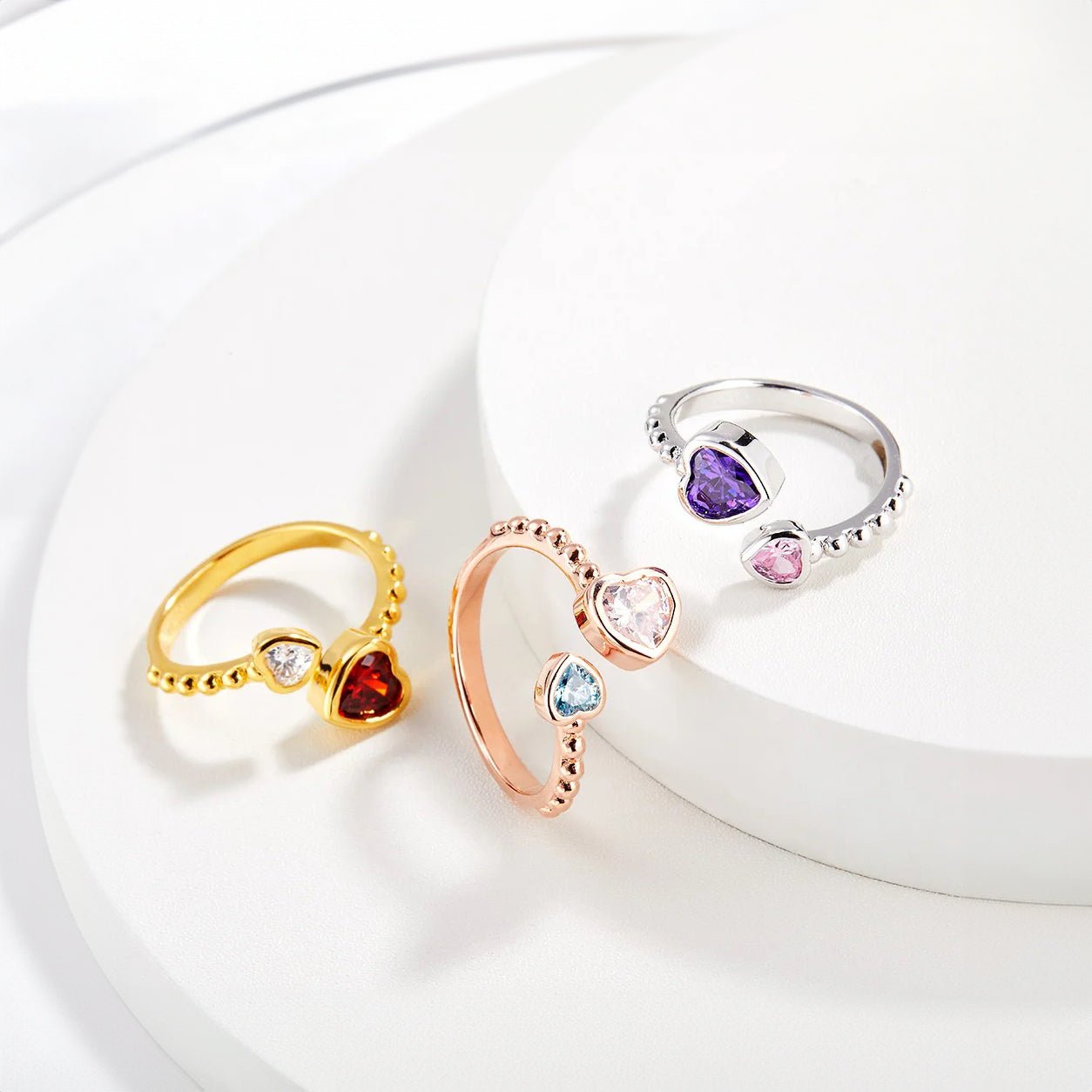 Double Heart Ring with Personalised Birthstones - United Bracelets