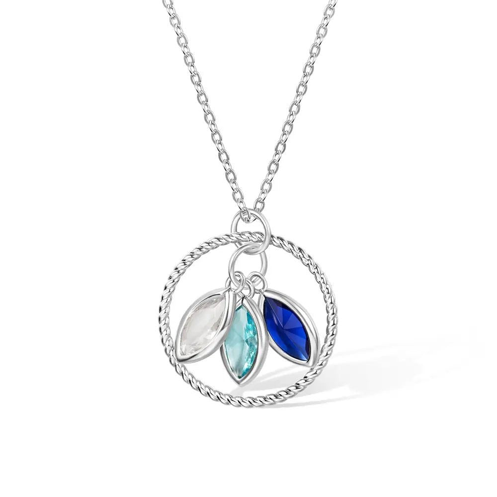 Family Circle Necklace with Navette Shaped Birthstones - United Bracelets