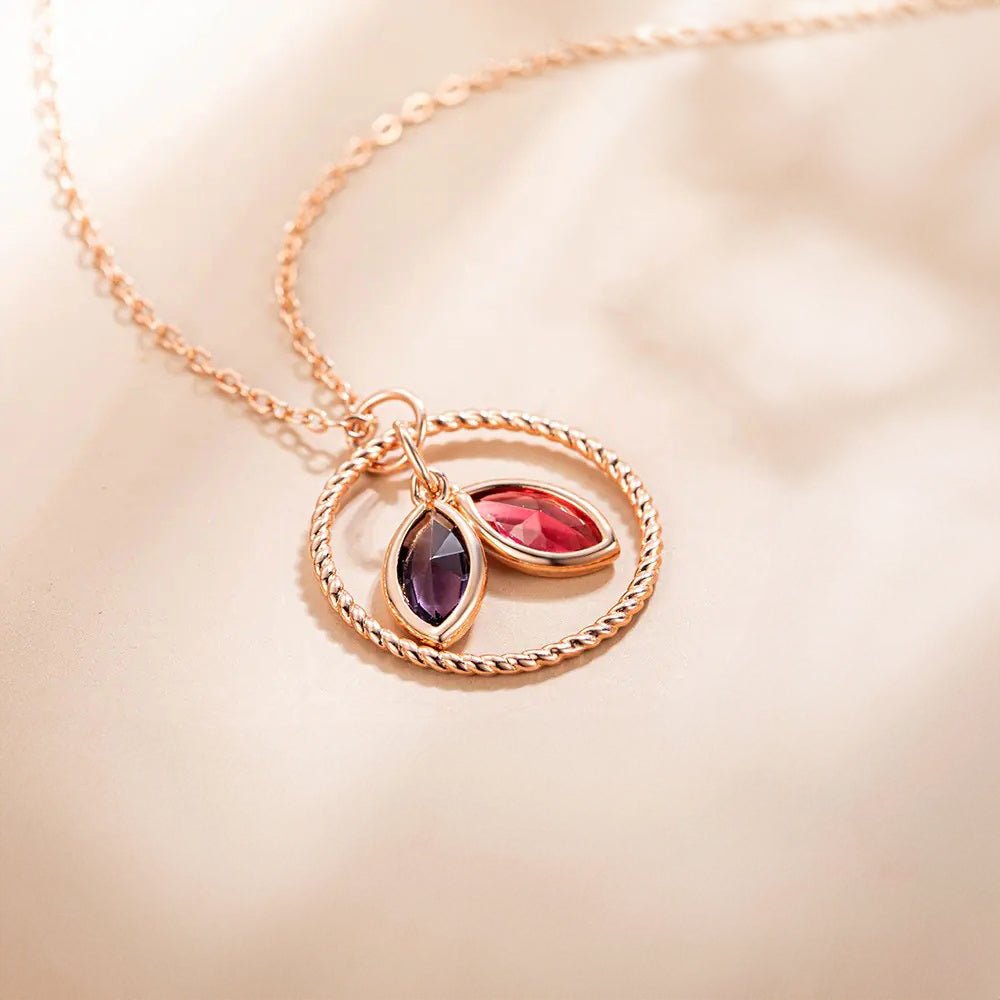 Family Circle Necklace with Navette Shaped Birthstones - United Bracelets