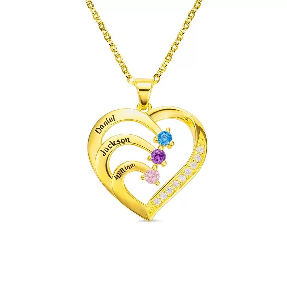 Heart Pendant Necklace with Custom Birthstones - United Bracelets