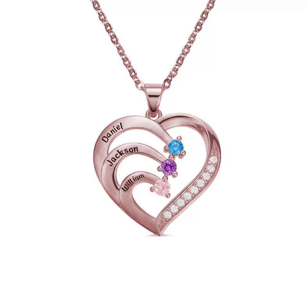 Heart Pendant Necklace with Custom Birthstones - United Bracelets