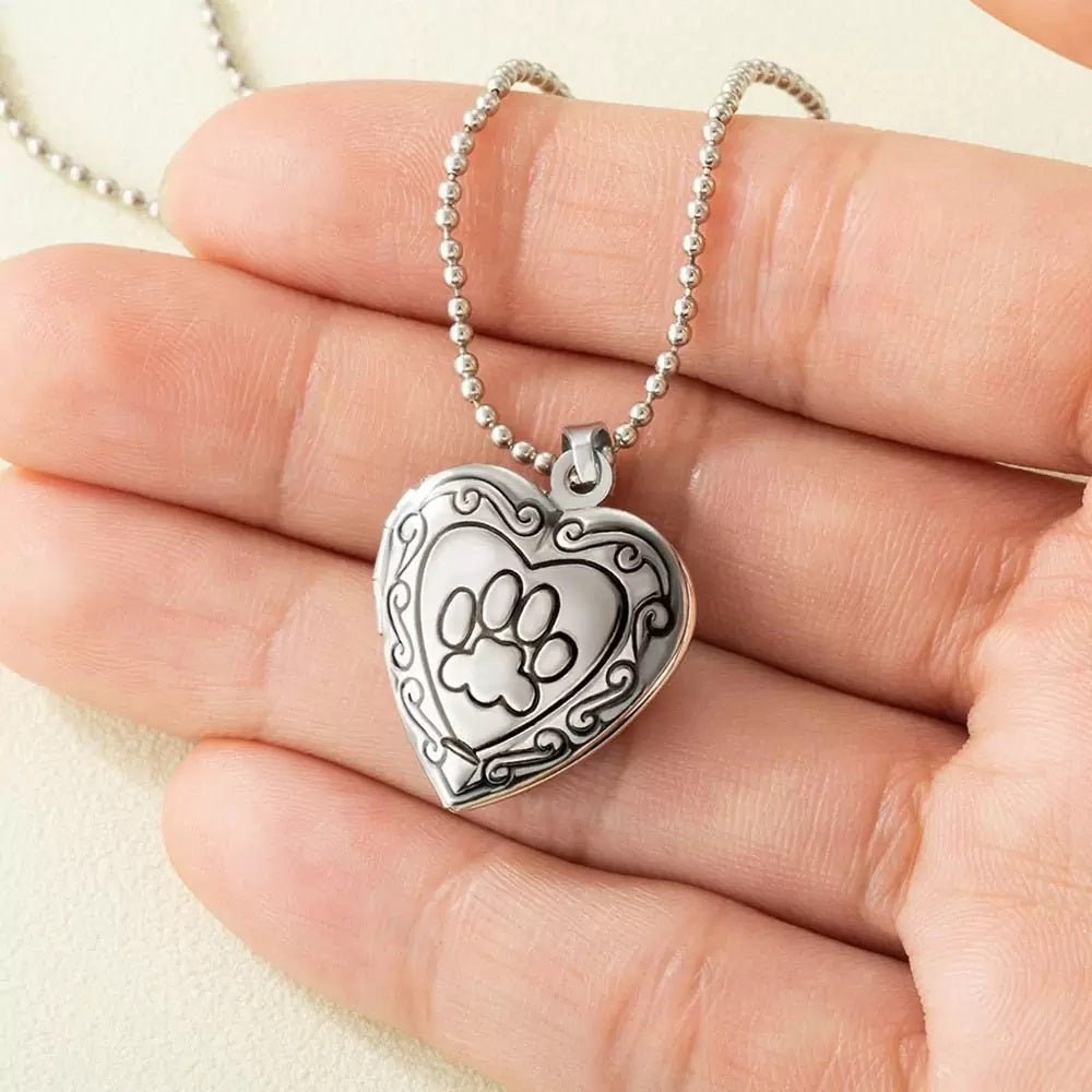 Heart Shaped Photo Locket with Paw Print - United Bracelets