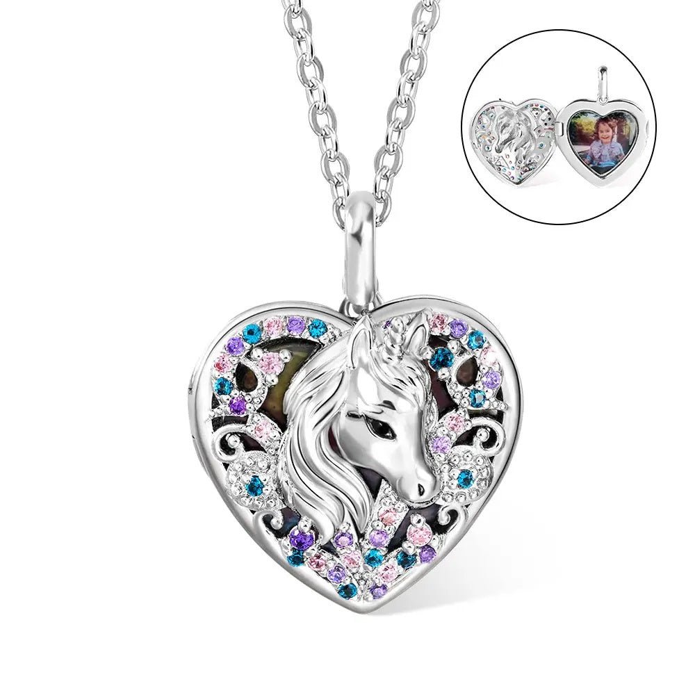 Heart Shaped Photo Locket with Unicorn Pendant - United Bracelets