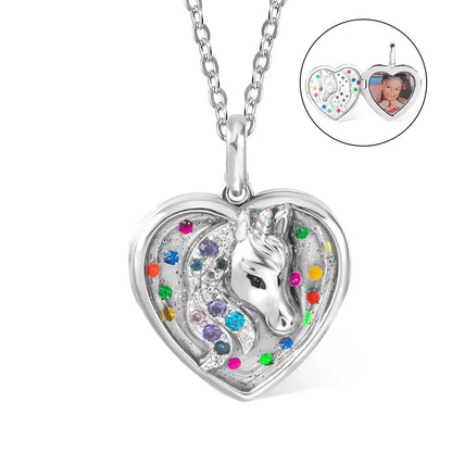 Heart Shaped Photo Locket with Unicorn Pendant - United Bracelets