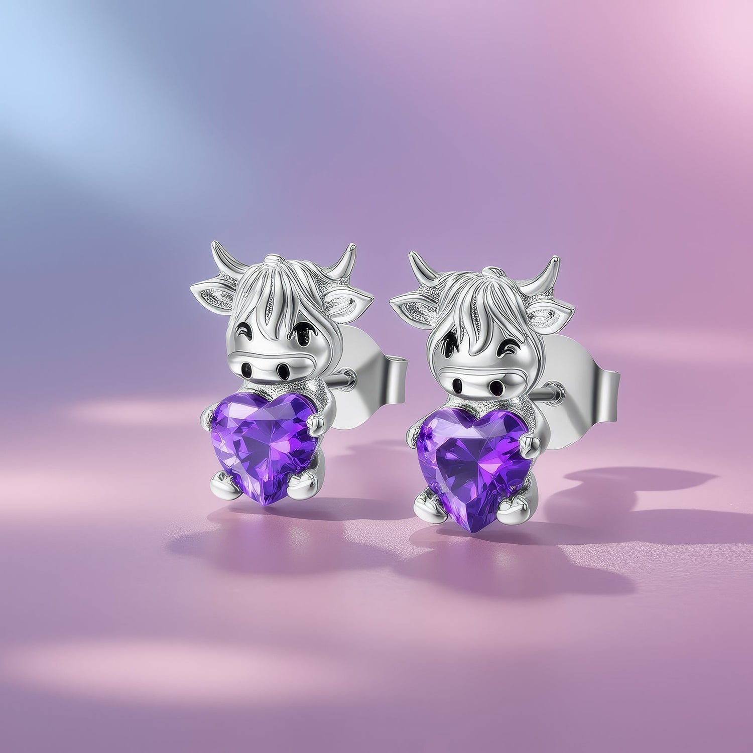 Highland Cow Birthstone Stud Earrings - United Bracelets