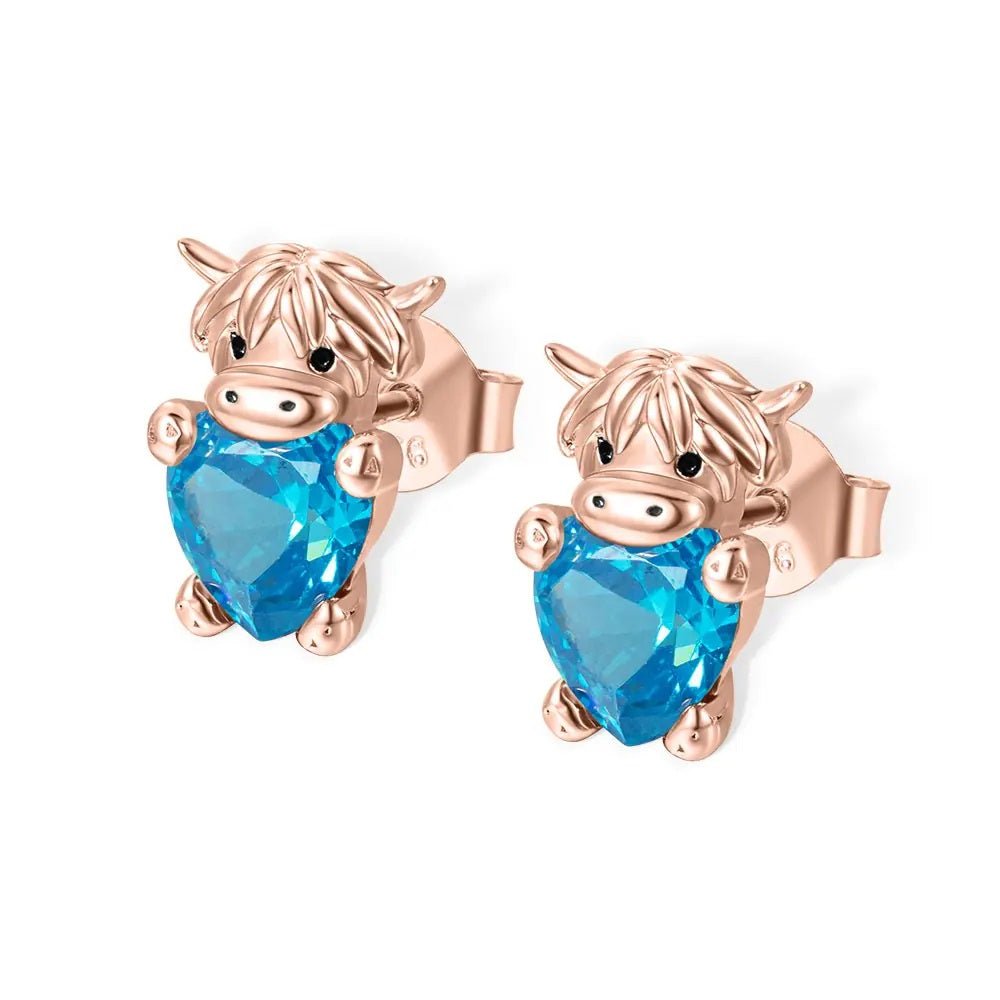 Highland Cow Birthstone Stud Earrings - United Bracelets