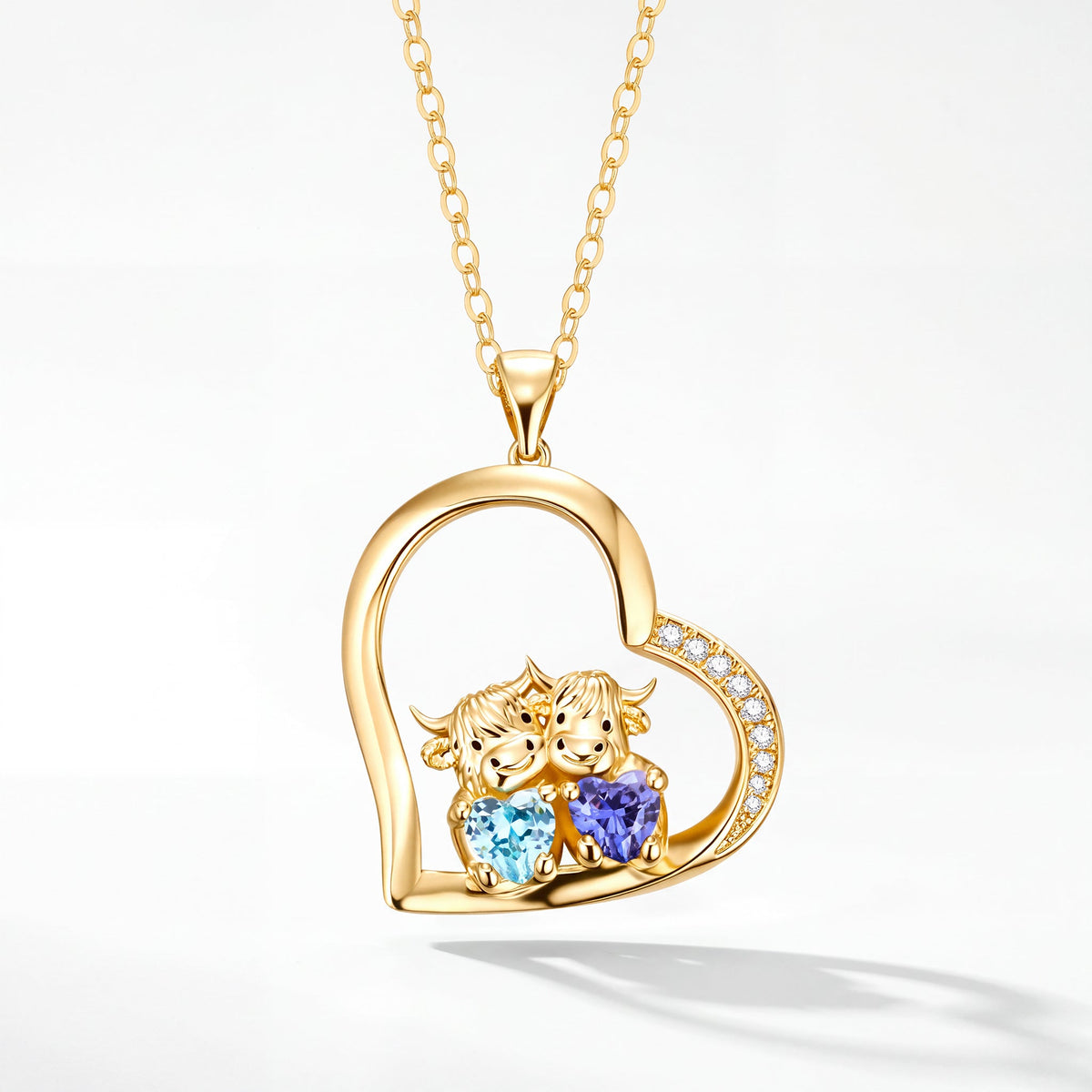 Highland Cow Necklace with Two Birthstones - United Bracelets