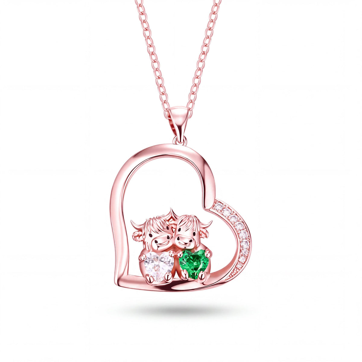 Highland Cow Necklace with Two Birthstones - United Bracelets