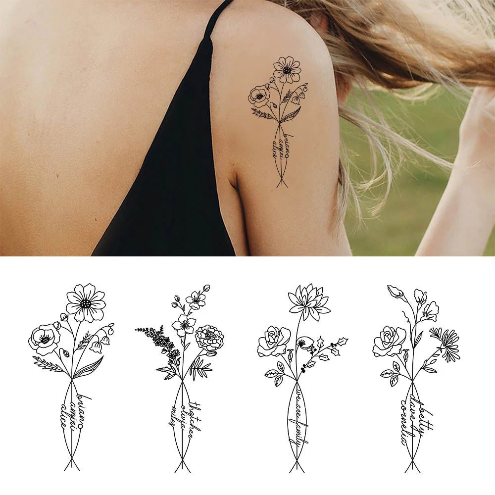 Intertwined Birth Flower Tattoo Digital Design - 3 Names - United Bracelets