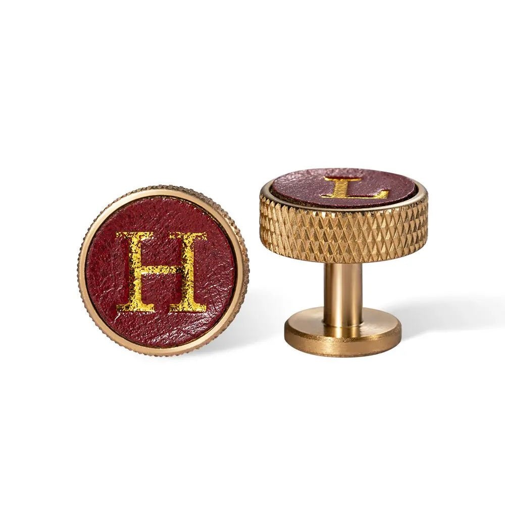 Knurled Brass Leather Cufflinks with Custom Initial - United Bracelets