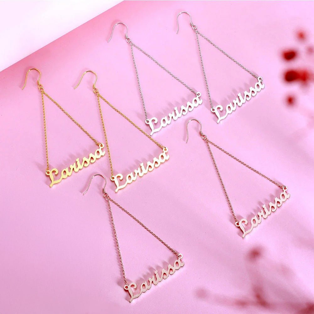 Name Drop Triangle Earrings - United Bracelets