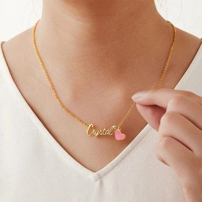 Name Necklace with Pink Heart - United Bracelets