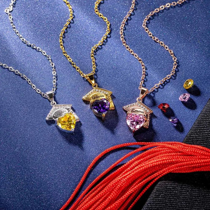 Personalised Graduation Cap Necklace with Custom Name &amp; Birthstone - United Bracelets