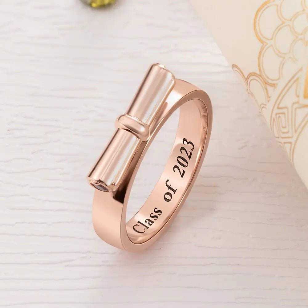 Personalised Graduation Ring with Scroll Pendant - United Bracelets