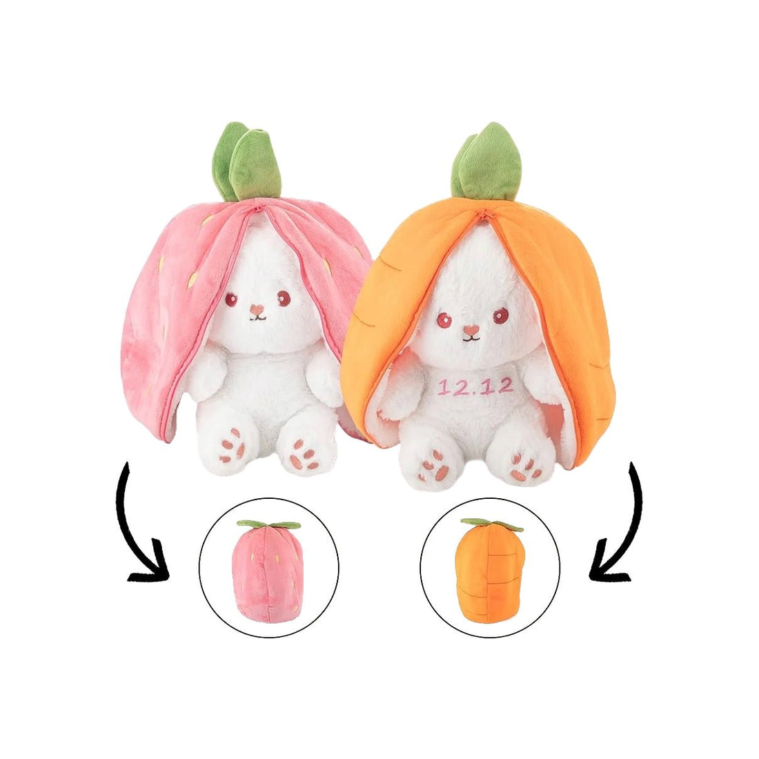 Personalised Reversible Strawberry &amp; Carrot Plush Bunny - United Bracelets