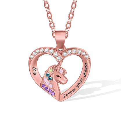 Personalised Unicorn Heart Necklace - United Bracelets