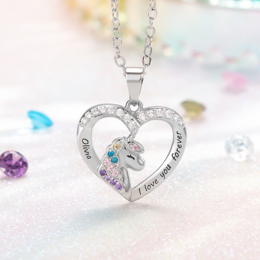 Personalised Unicorn Heart Necklace - United Bracelets