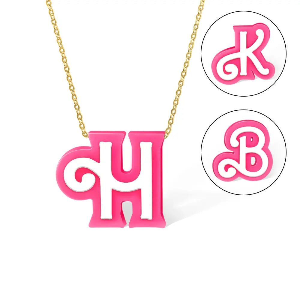 Pink 3D Initial Name Necklace - United Bracelets