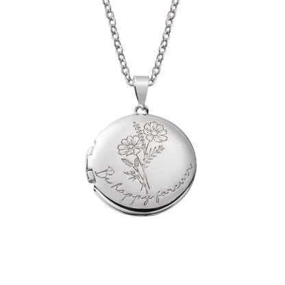 Round Photo Locket with Personalised Birth Flower - United Bracelets