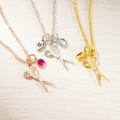 Scissor Pendant Necklace with Personalised Birthstone &amp; Initial - United Bracelets