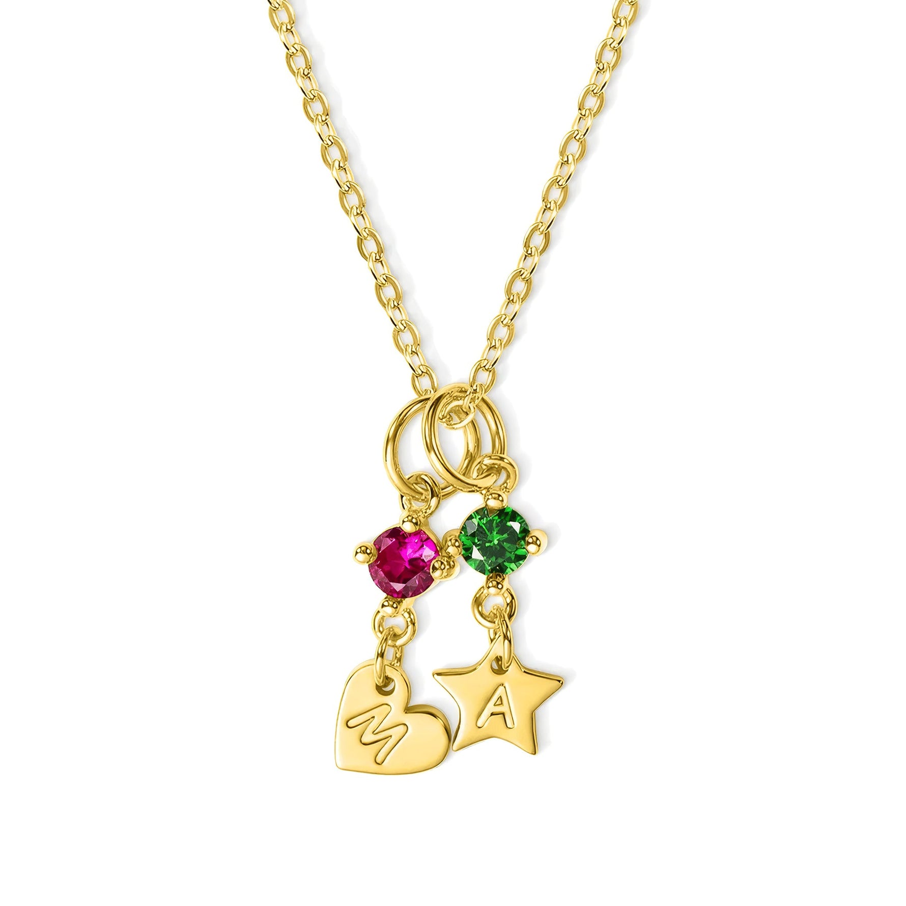 Star & Heart BIrthstone Initial Necklace - United Bracelets