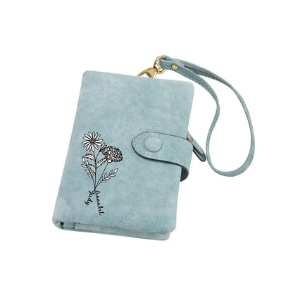 Tri - Fold Wallet with Custom Bouquet of Birth Flowers - United Bracelets