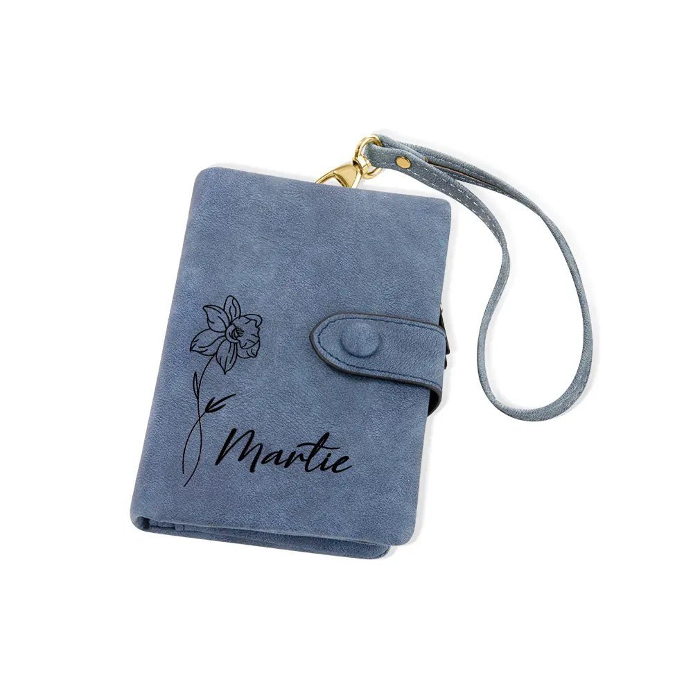 Tri - Fold Wallet with Personalised Birth Flower &amp; Name - United Bracelets