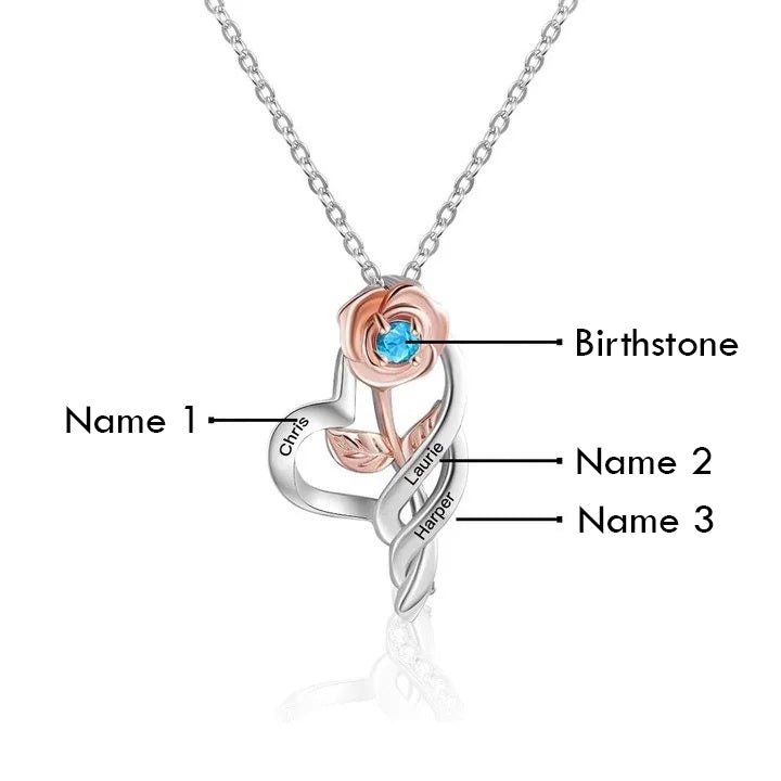 Two Tone Birthstone Rose Necklace with 1 to 3 Names - United Bracelets