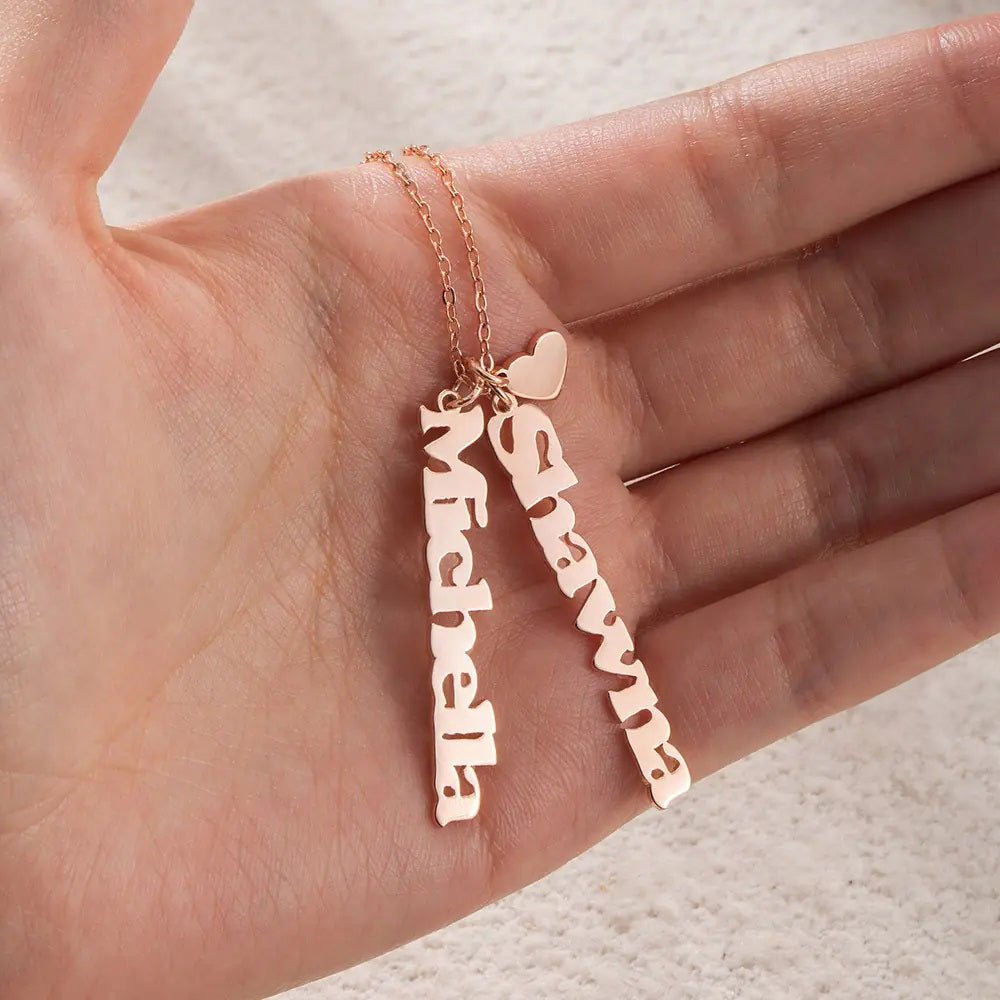 Vertical Name Necklace with Heart Pendant &amp; 1 to 4 Names - United Bracelets